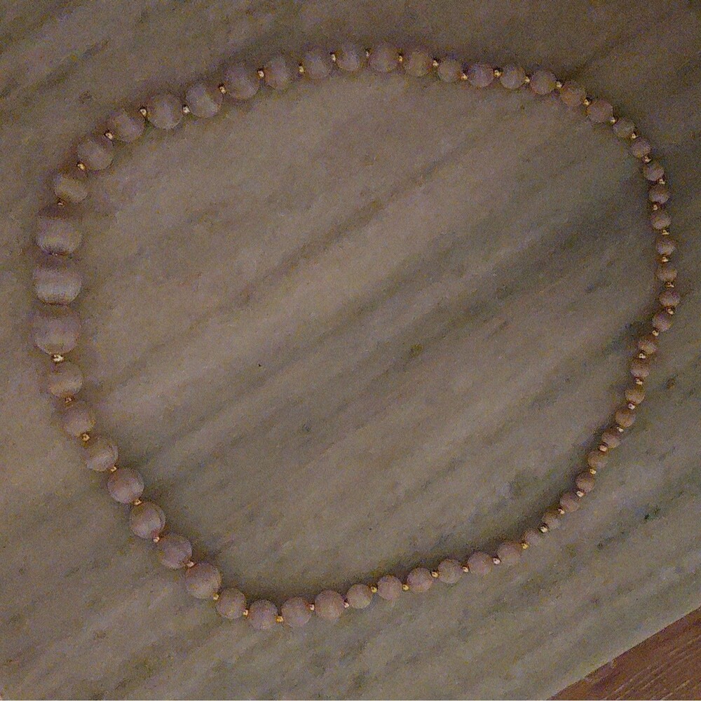 vintage white silk-thread Beaded Necklace Round Beads w/Gold-Tone Spacer Beads